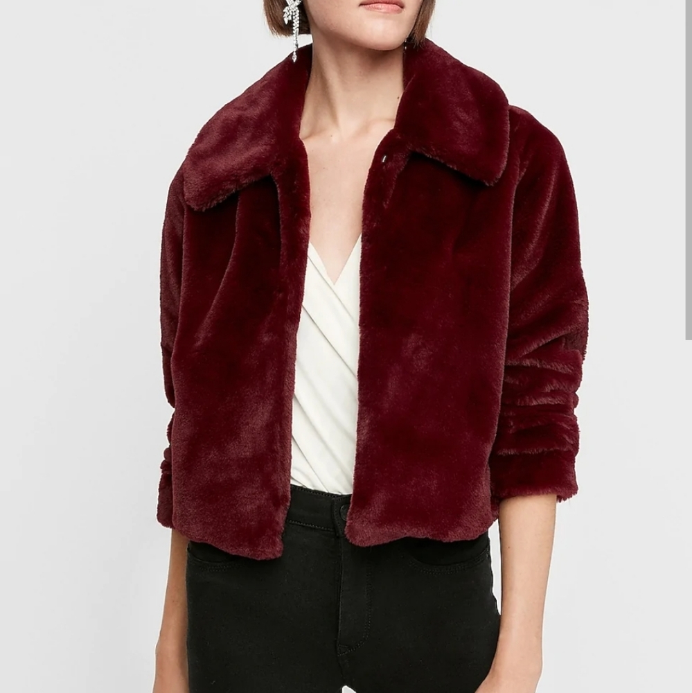 Express Faux Fur Coat Special Edition Bordeaux Teddy Bear Fleece Jacket